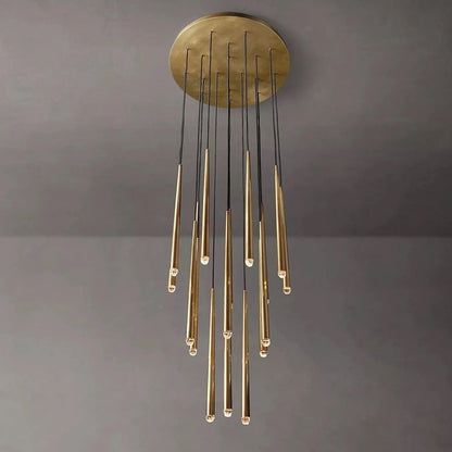 Minimalist Staircase Ceiling Lighting Fixture Foyer Pendant Chandelier In Gold Brass Finish