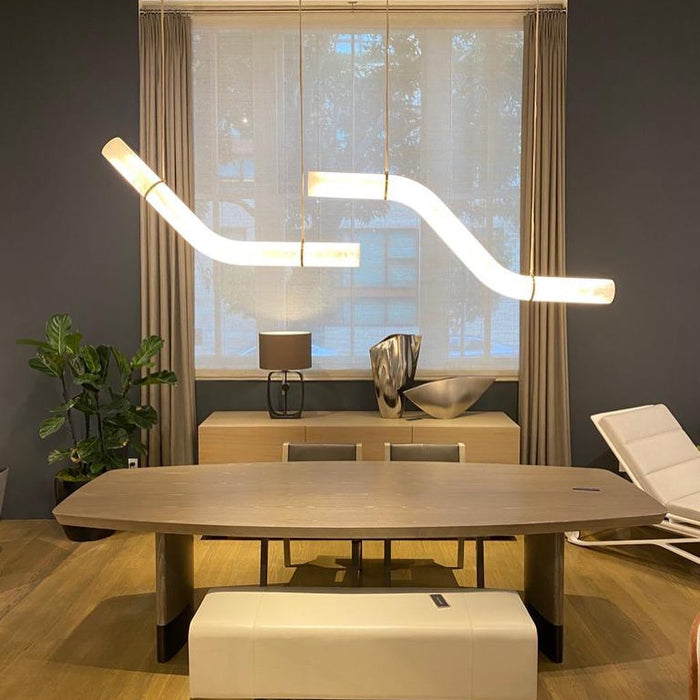 Lustre incurvé moderne en albâtre pour salon/salle à manger