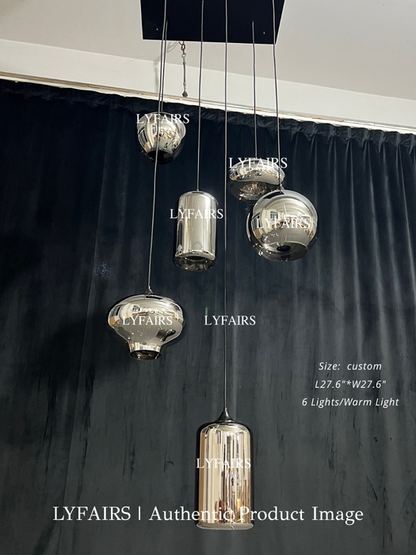 Modern Smoke Gray Glass Pendant Light Fixture Chandelier For 2 Story Foyer/Entryway/Staircase