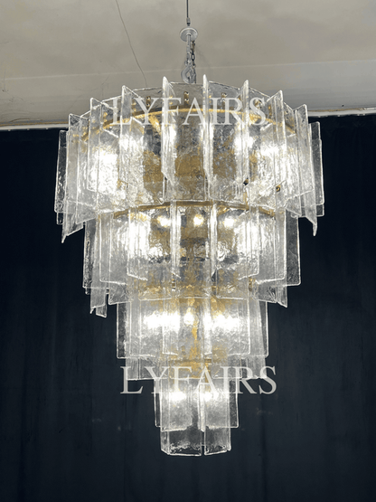 Vintage Inspired Tiered Clear/Smoky Gray Rippled Cast Glass Chandelier