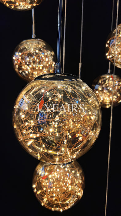 Lustre moderne en forme de globe étoilé pour hall d'entrée, boule en verre transparent, luminaire décoratif pour salon