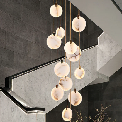 Modern Floating Round Alabaster Chandelier for High Ceiling