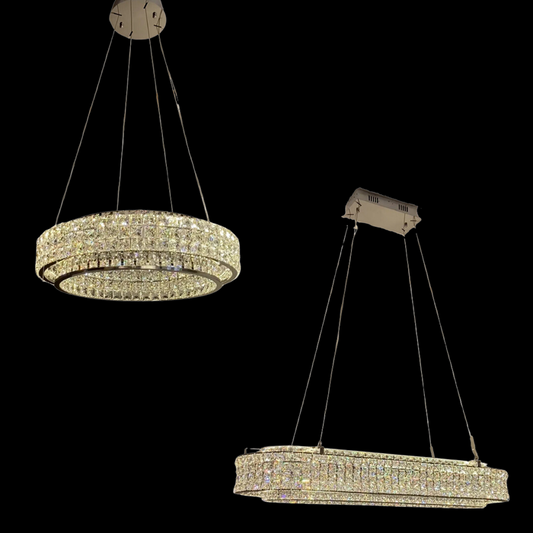 Lustre en cristal rond/ovale de luxe à deux couches pour salon/salle à manger/îlot de cuisine
