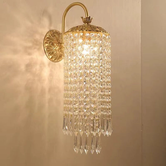 Vintage Brass Crystal Waterfall Wall Lamp