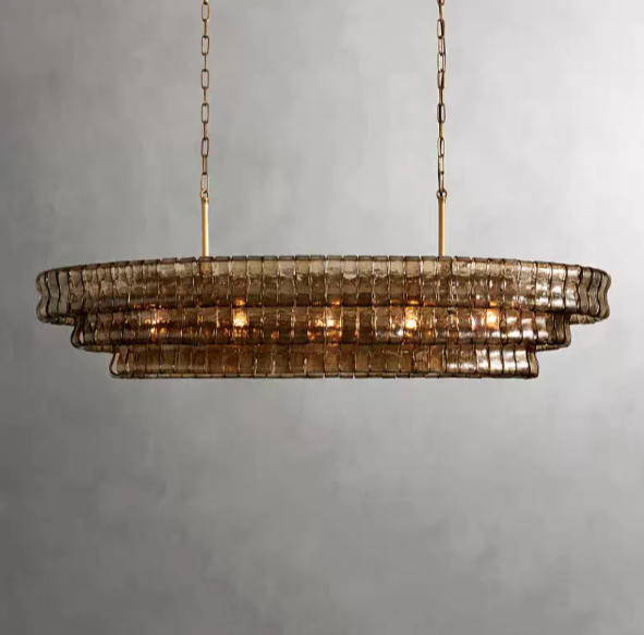 Modern Oval Clear/Smoky Gray Glass Chandelier for Low-ceiling