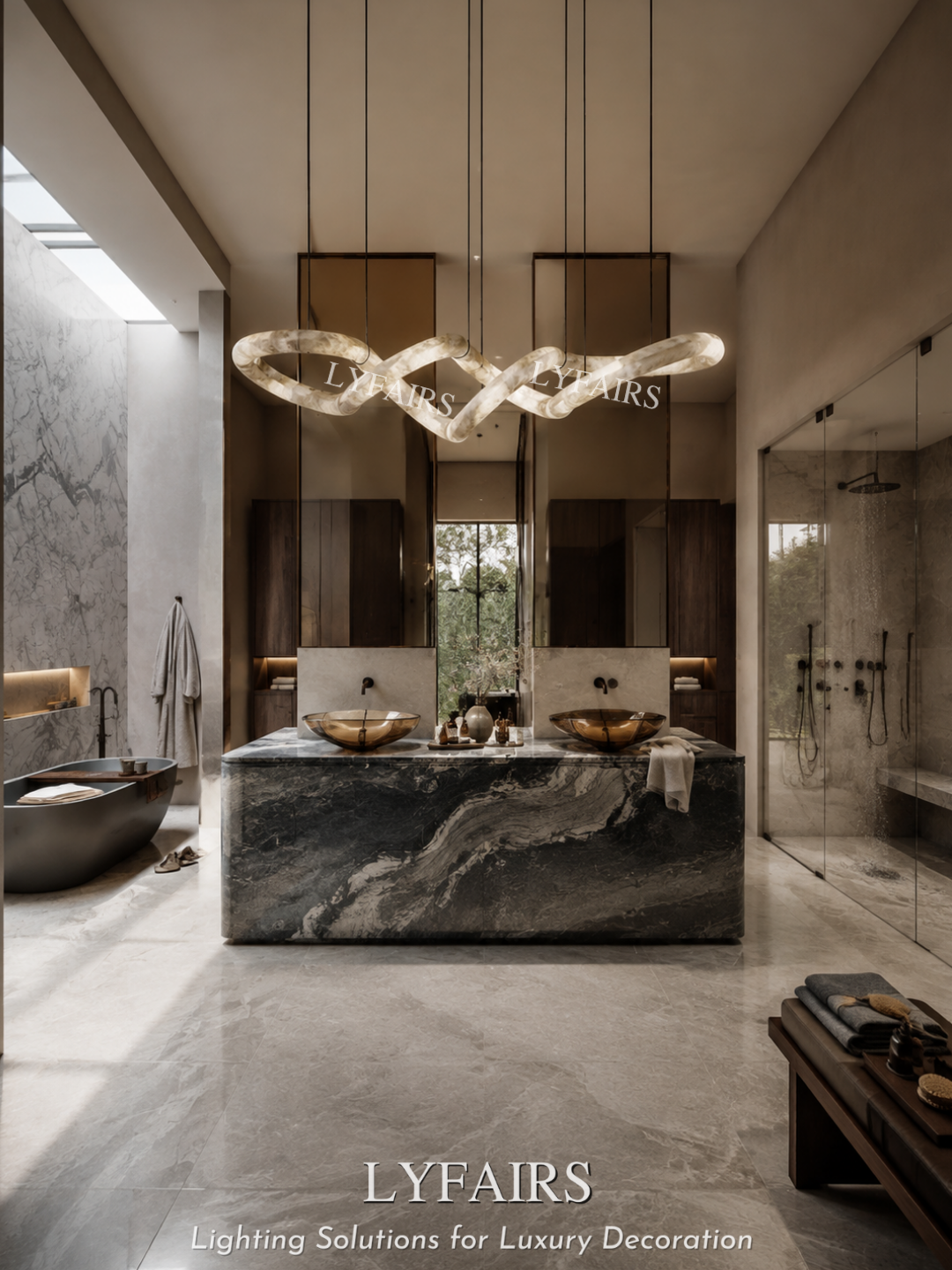 Modern Luxury Infinity Wavy Twist Alabaster Chandelier