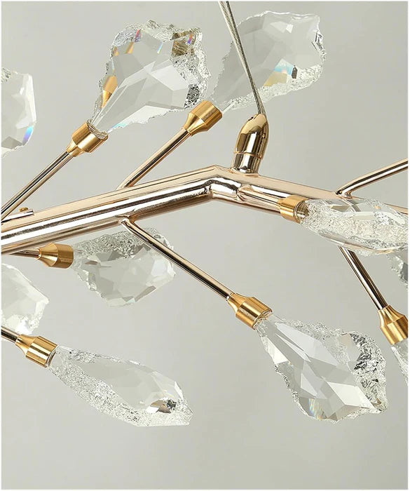Modern Linear Branch Crystal Leaves Chandelier for Dining Room/Kitchen Island