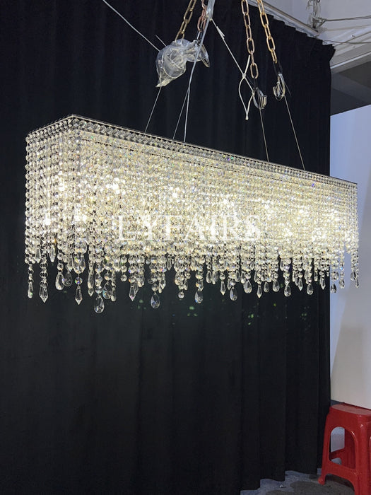 Lampadario rettangolare in cristallo con nappa per sala da pranzo, lampadario per isola cucina
