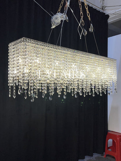 Lampadario rettangolare in cristallo con nappa per sala da pranzo, lampadario per isola cucina