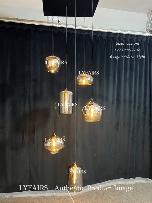 Modern Smoke Gray Glass Pendant Light Fixture Chandelier For 2 Story Foyer/Entryway/Staircase