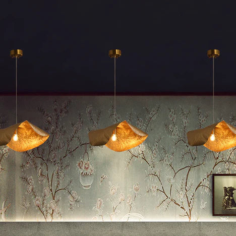 Postmodern Withered Leaf Parlor Pendant Lighting Fixture in Brass