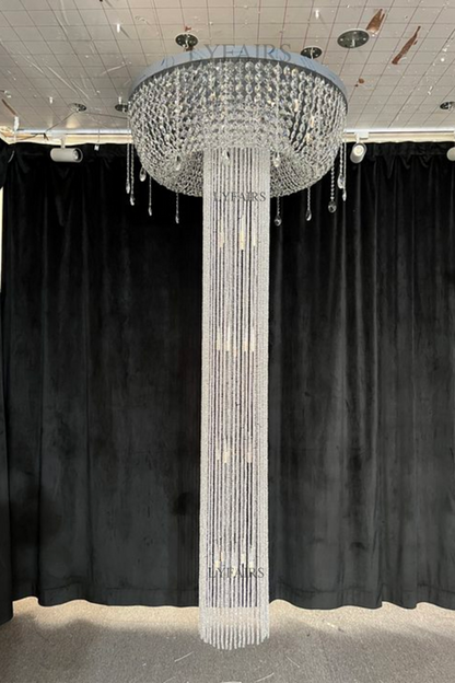 Extra Large Flush Mount Silver Waterfall Luxury Ceiling Crystal Chandelier for High-ceiling Living Room/Duplex Hall