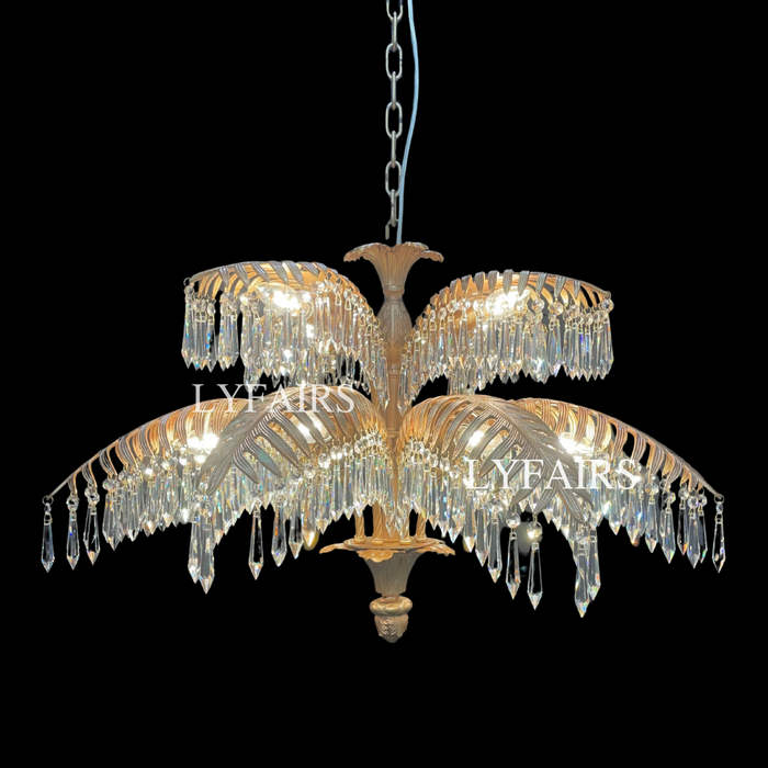 Lustre de luxe en cristal et laiton en forme de palmier pour salon/plafond bas 