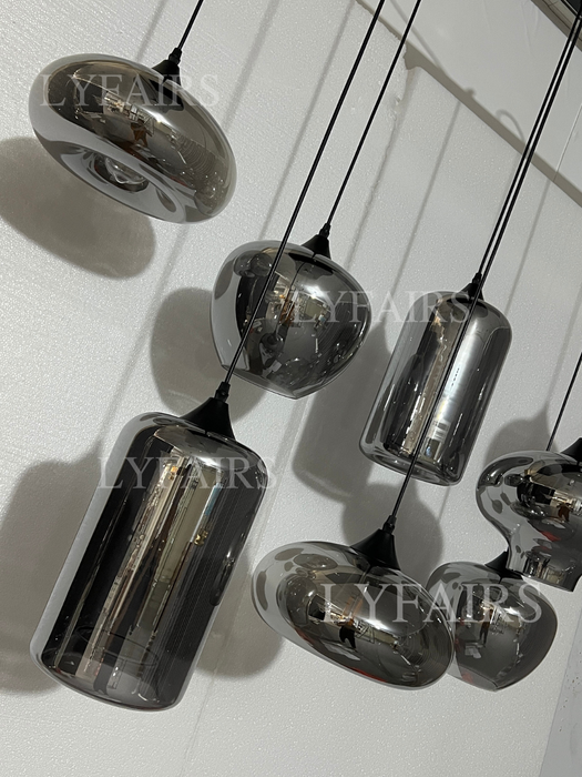 Lampadario in vetro grigio fumé per bar/sala da pranzo