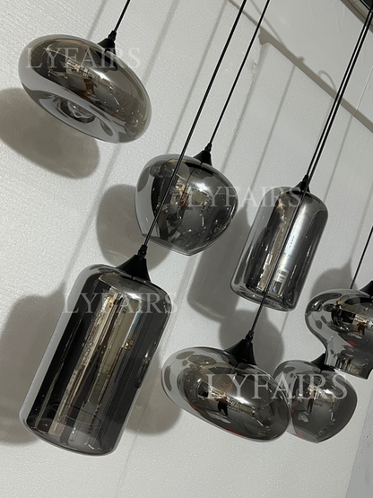 Lampadario in vetro grigio fumé per bar/sala da pranzo