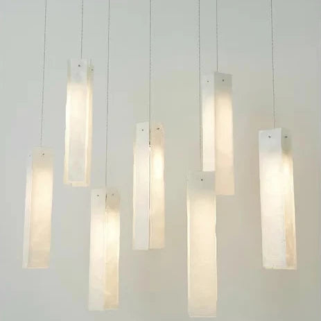 Modern Colorful Rectangle Cluster Glass Tile Staircase Chandelier