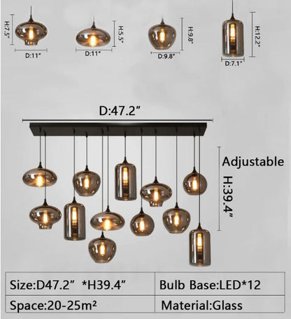 Smoky Gray Glass Chandelier for Cafe/Dining Room