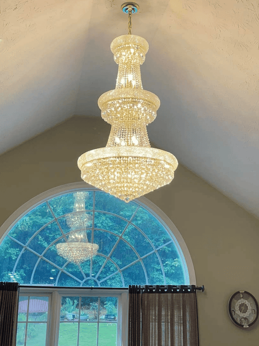 Lampadario di lusso in stile Impero francese per il soffitto della sala della villa, lampadario di cristallo a tre strati per la hall dell'hotel