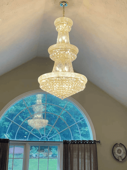 Lampadario di lusso in stile Impero francese per il soffitto della sala della villa, lampadario di cristallo a tre strati per la hall dell'hotel