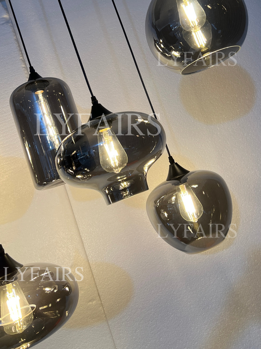 Lampadario in vetro grigio fumé per bar/sala da pranzo