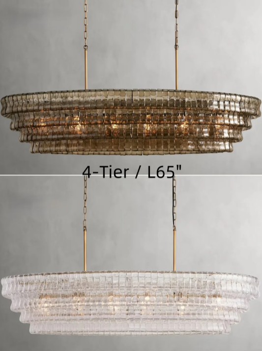 Modern Oval Clear/Smoky Gray Glass Chandelier for Low-ceiling