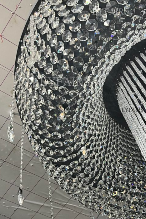 Extra Large Flush Mount Silver Waterfall Luxury Ceiling Crystal Chandelier for High-ceiling Living Room/Duplex Hall