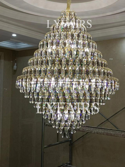 Lustre décoratif en cristal extra large pour hall d'entrée, salon, escalier