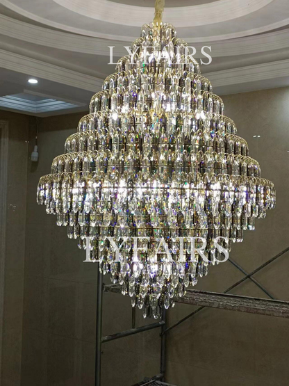 Lustre décoratif en cristal extra large pour hall d'entrée, salon, escalier