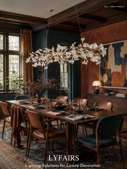 Linear Ginkgo Ceramic Chandelier for Dining Room/Kitchen island
