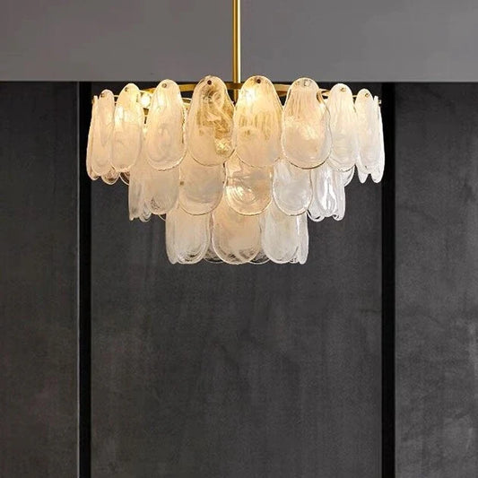Post-modern Creative Art Cloud Glass Shell Double Layer Round Chandelier for Living & Dining Room