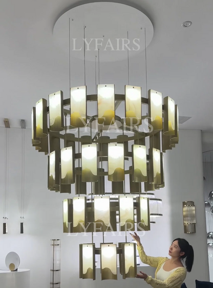 Modern 1/2/3/4 Tier Round Brass Chandelier with Jade