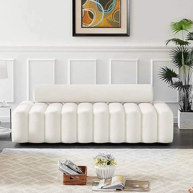 Velvet Upholstered Sofa with Deep Channel Tufting
