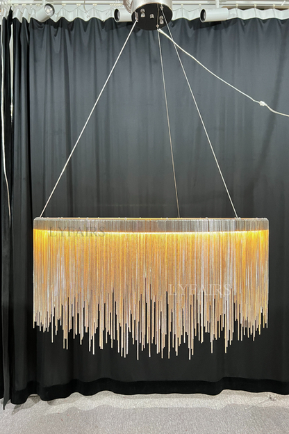 Extra Large Round Aluminum Tassel Chain Chandelier for Living/Dining Room/Villa/Duplex Hall
