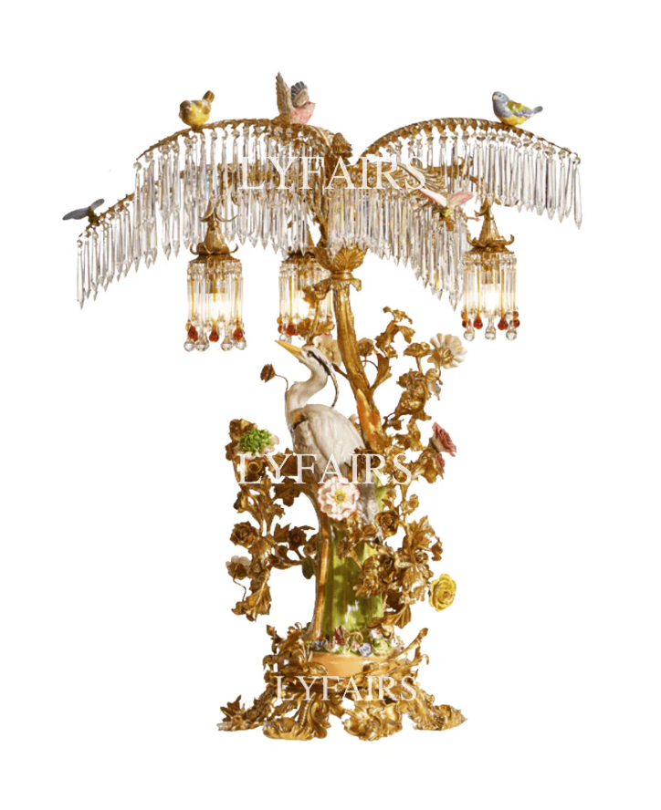 LYFAIRS × FH&Home Avian Melody Chinoiserie Crystal Fringed Table Lamp