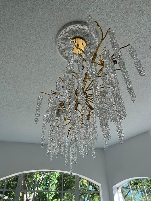 Lampadario a sospensione in cristallo a forma di ghiacciolo, stile ramificato, per sala da pranzo