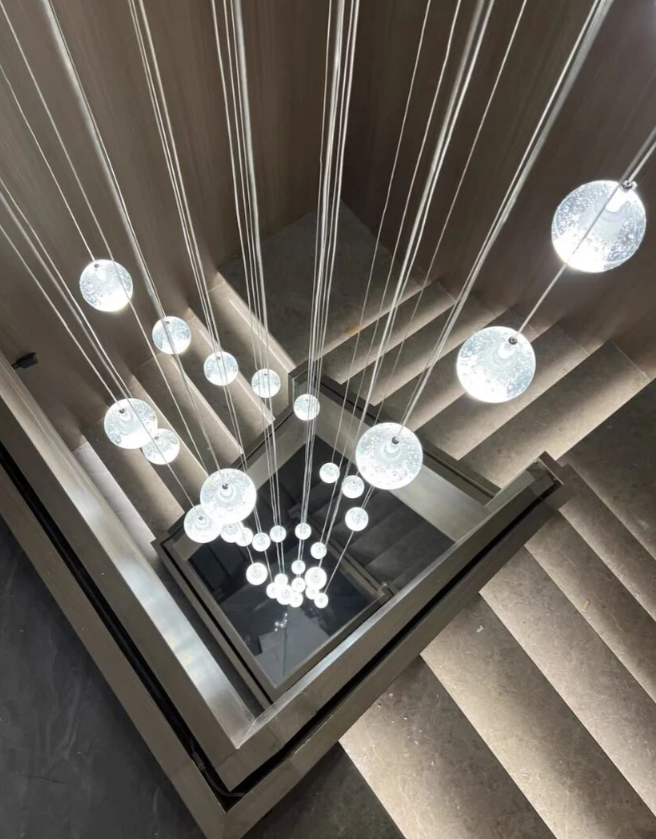 Oversized Nordic Art Round Air Bubbles Pendant Chandelier for Stairs/Spiral Staircase/Hotel Lobby