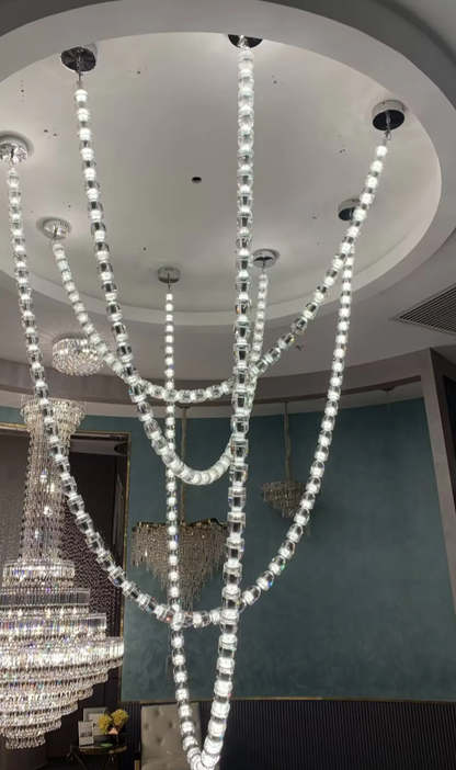 Modern Crystal Bullet Necklace Chain Chandelier for Living Room/Staircase/Foyer/Hotel/Restaurant