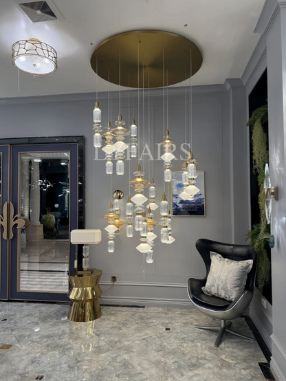 Mid-Century Vintage Suspended Glass Chandelier