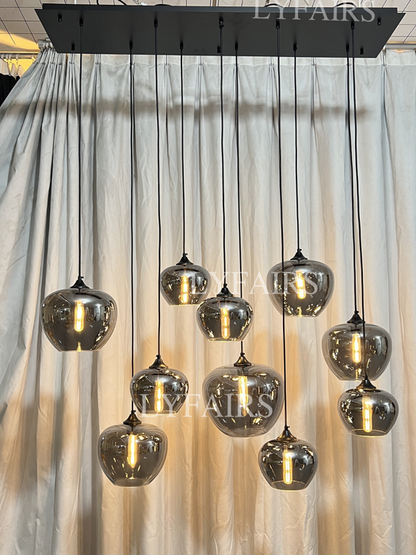 Lampadario in vetro grigio fumé per bar/sala da pranzo
