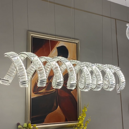 Lampadario di cristallo a spirale lineare di lusso per sala da pranzo/isola della cucina