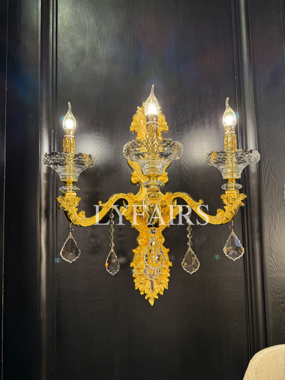 Baroque Revival Crystal Wall Lamp with Industrial 24K Gold Color