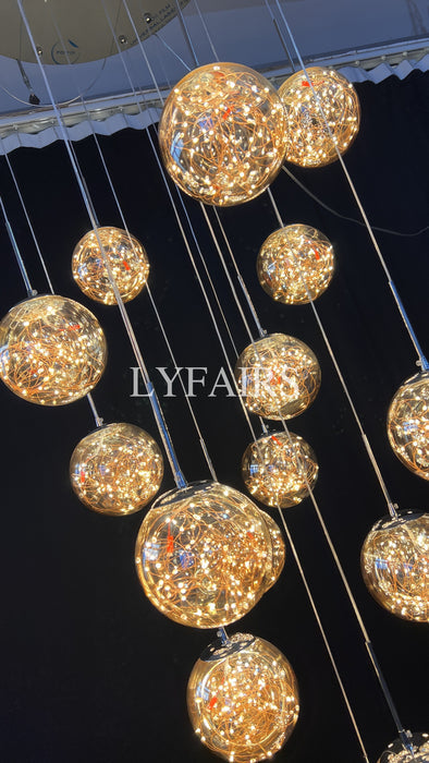 Lustre moderne en forme de globe étoilé pour hall d'entrée, boule en verre transparent, luminaire décoratif pour salon
