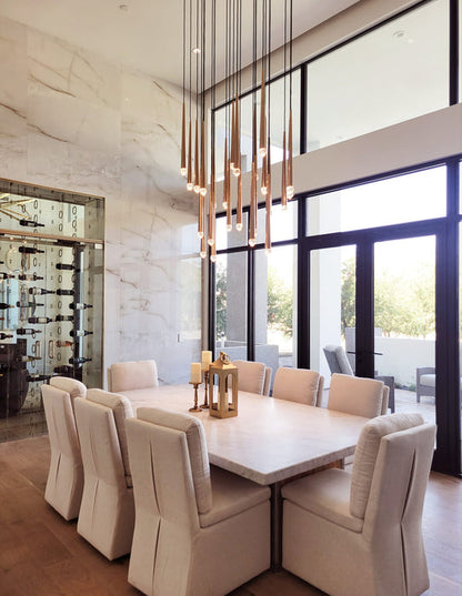 Minimalist Staircase Ceiling Lighting Fixture Foyer Pendant Chandelier In Gold Brass Finish