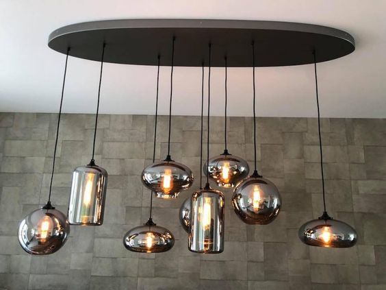 Lampadario in vetro grigio fumé per bar/sala da pranzo