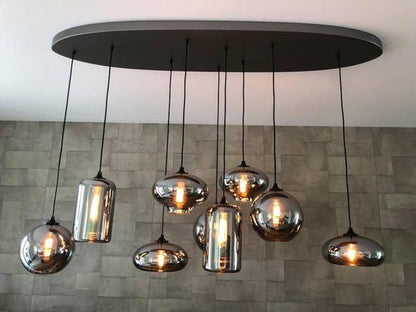 Lampadario in vetro grigio fumé per bar/sala da pranzo