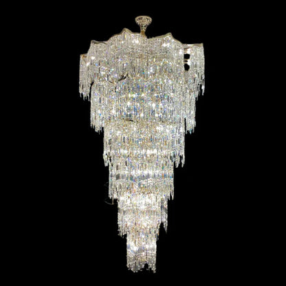 Lampadario di cristallo dorato di lusso europeo di grandi dimensioni a più strati per villa/soffitto alto/ingresso
