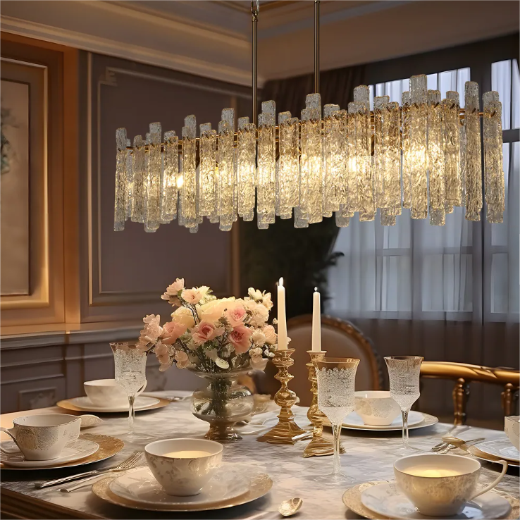 Modern Rectangular Clacier Glass Chandelier for Dining Room
