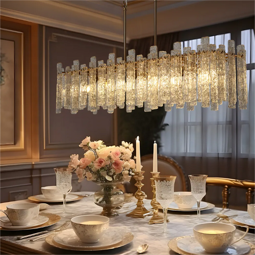Modern Rectangular Clacier Glass Chandelier for Dining Room