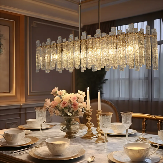 Modern Rectangular Clacier Glass Chandelier for Dining Room
