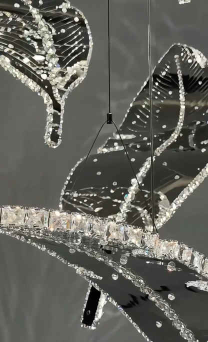 Modern Floating Sculptural Banana Leaf Crystal Ceiling Light